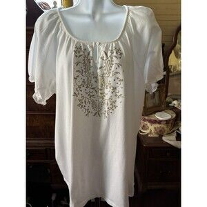 Basic Editions Size 2x Women’s White Cotton Blouse 46” Bust 29” Length